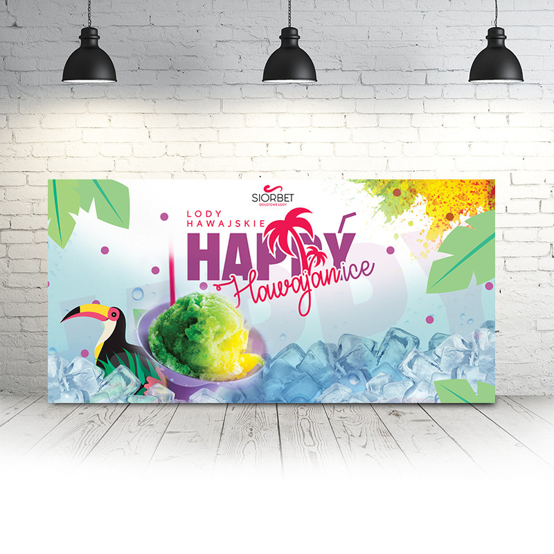 Baner reklamowy lody hawajskie 100cm x 50cm baner reklamowy lody hawajskie happyice siorbet 100 x 50