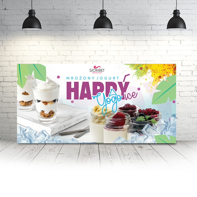 Baner reklamowy mrożony jogurt 100cm x 50cm baner reklamowy mrożony jogurt happyice siorbet 100 x 50
